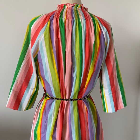 Vintage Rainbow Striped 1970s Smocked Dress - Picture 7 of 7